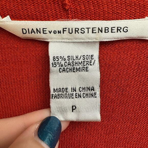 Diane von Furstenberg Orange Red Open Cardigan Silk Cashmere Blend Small - Picture 5 of 6